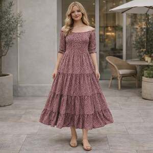 Orange Creek Burgundy Floral Smocked Tiered Midi Dress Boho 1X Plus Size